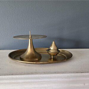 Lot of Vintage Brass Objects Candleholder, Tray & Incense Holder Boho Eclectic
